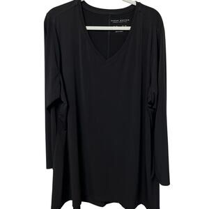 Susan Graver Women’s Pull Over Top Sz 4X Liquid‎ Knit Black V Neck
